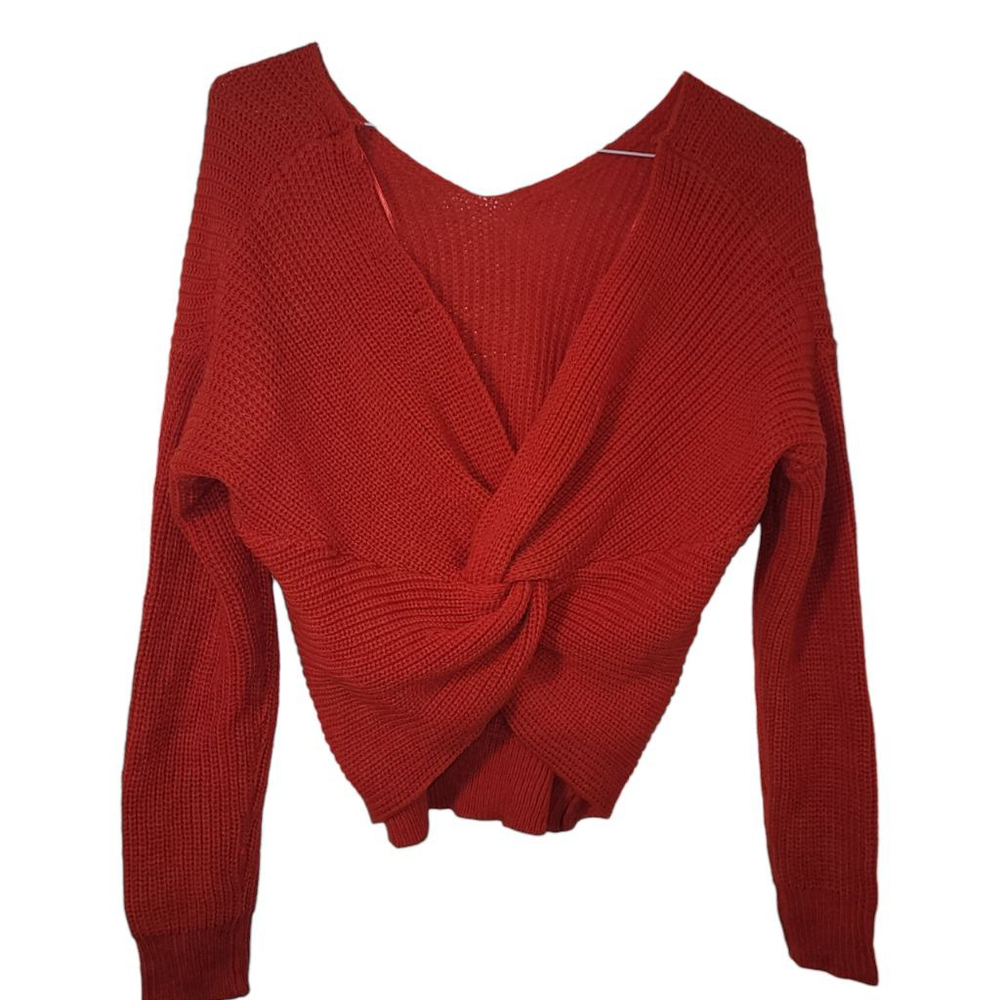 LOVE TREE Red Twist Back Knit Sweater Size L - Picture 2 of 7